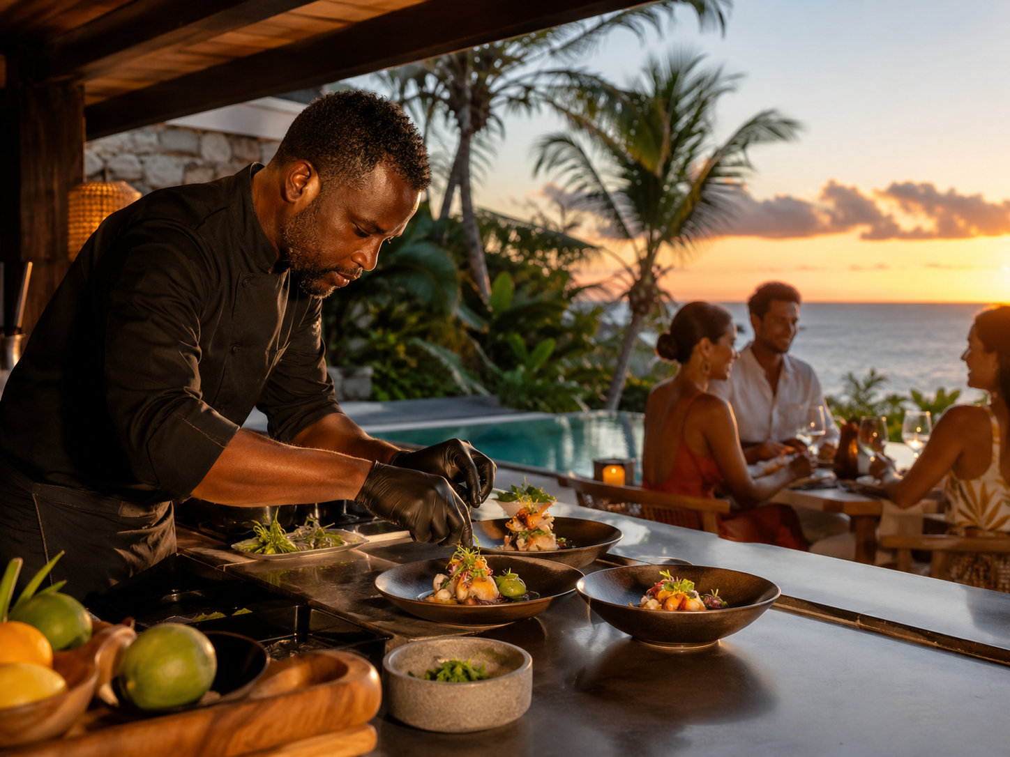 Private chef preparing a meal during a stay in Guadeloupe